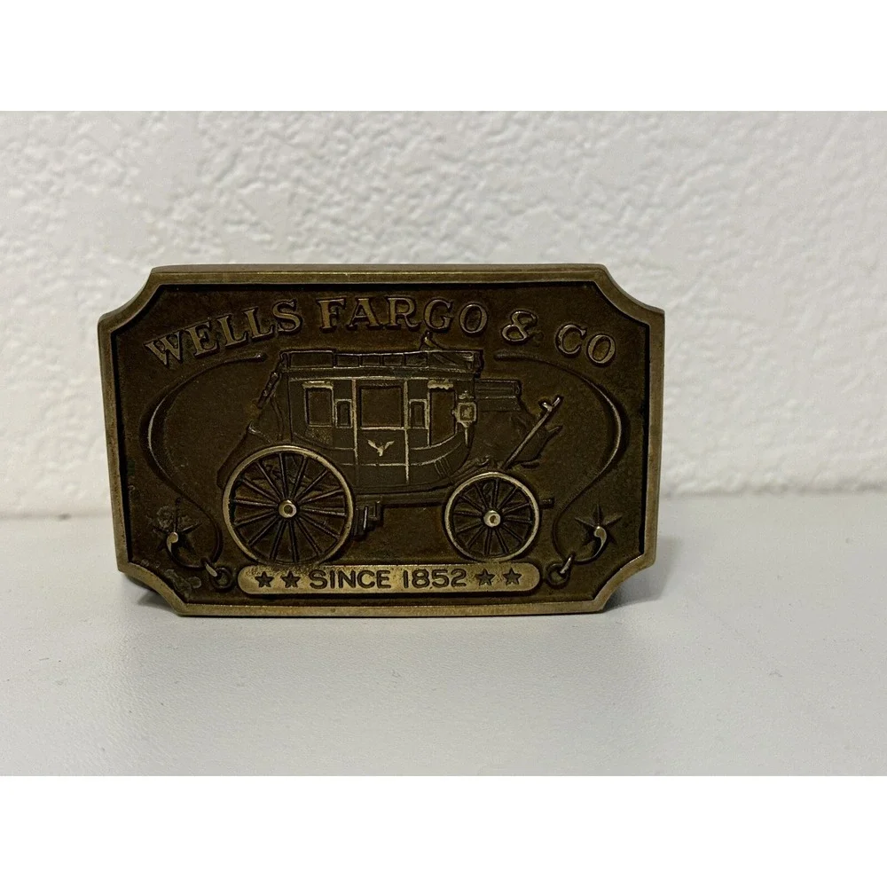 Vintage‎ Wells Fargo & Co Stagecoach 1973 Belt Buckle And Leather Belt Numbered